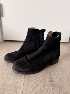 Stuart Weitzman Black Suede Ankle Boots - Classic Chelsea Style